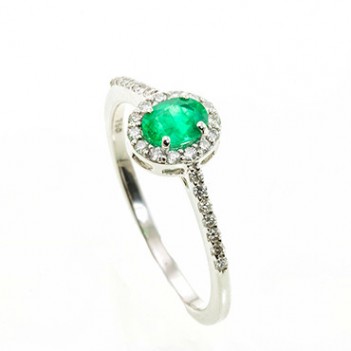 Anillo en Oro Blanco con Esmeralda y Brillantes