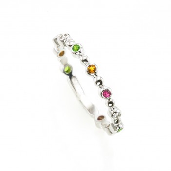 Anillo en oro blanco con piedras multicolor