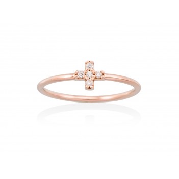 Anillo oro rosa cruz con brillantes