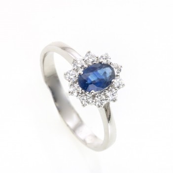 Anillo oro blanco zafiro y brillantes