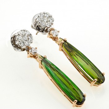 Pendientes turmalinas verdes y brillantes