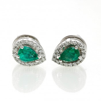 Pendientes oro blanco esmeralda ovaladas