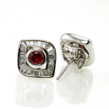 Pendientes rubíes y diamantes baguettes