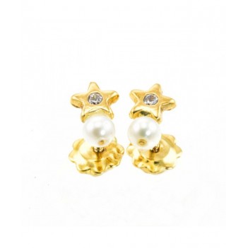 Pendientes Bebé Oro Amarillo Perla Brillante