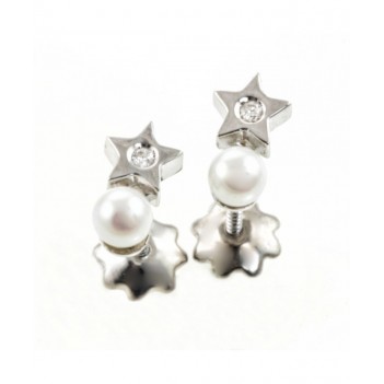 Pendientes Bebé Oro Blanco Perla y Brillantes