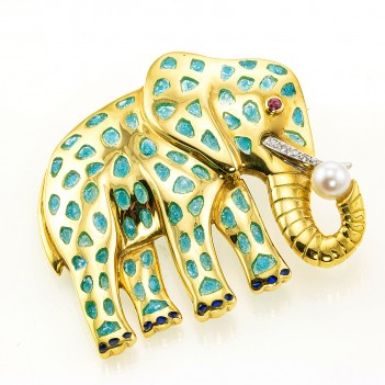 Broche en oro amarillo elefante