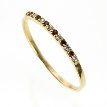 Anillo oro amarillo circonitas rojas