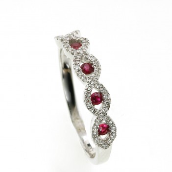 Anillo oro blanco rubíes y brillantes