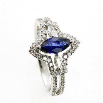 Anillo oro blanco con zafiro talla Marquise