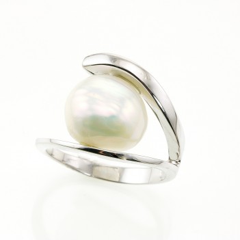 Anillo oro blanco perla blanca