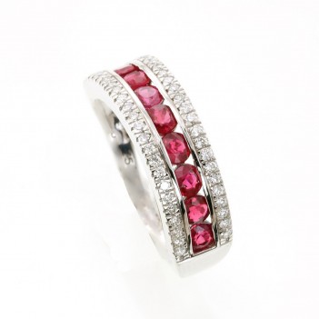 Anillo oro blanco rubí y brillantes