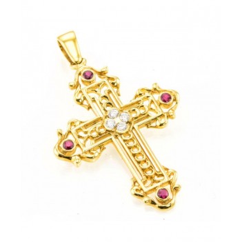 Cruz Oro Amarillo Rubí y Brillantes